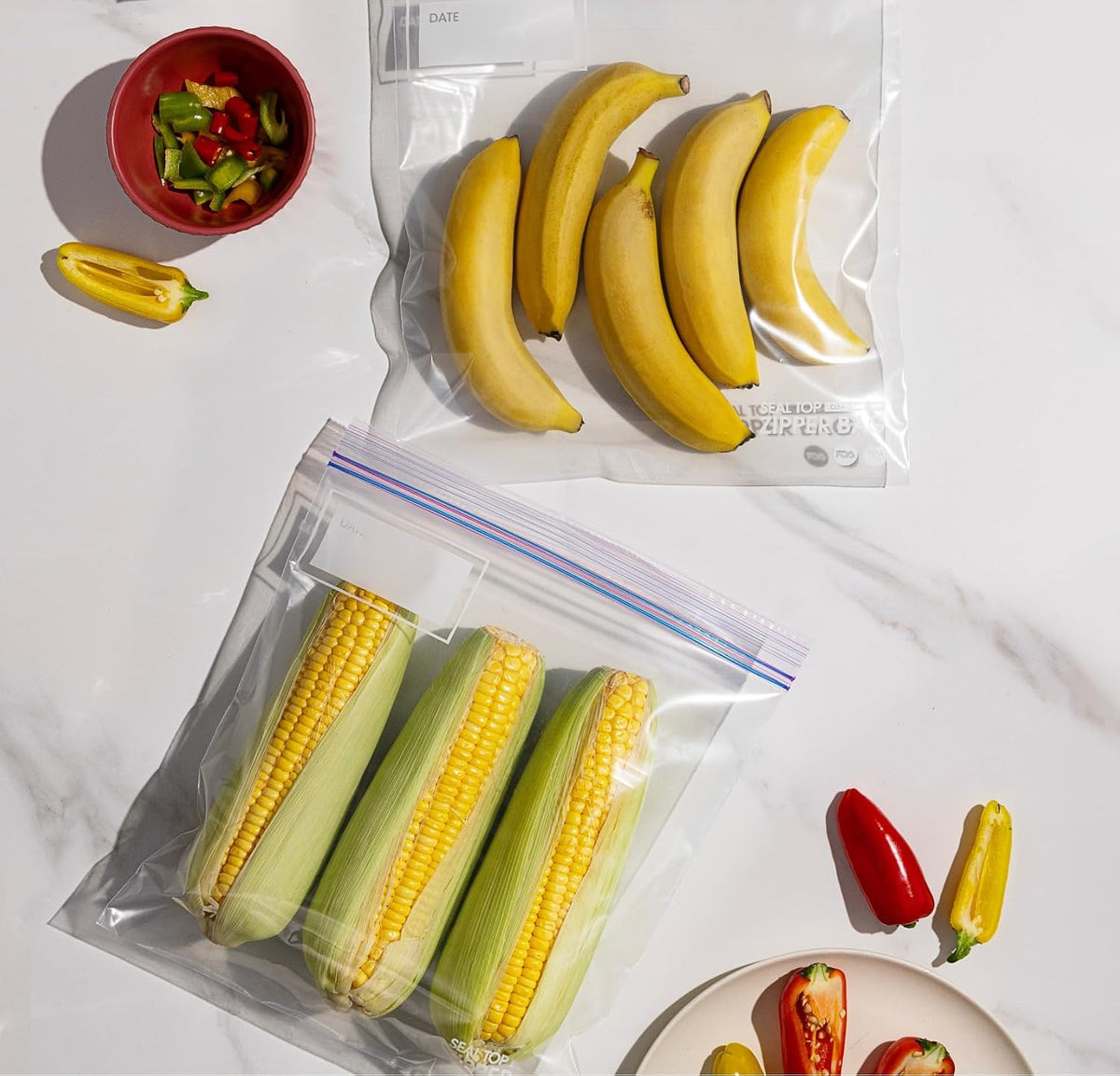 Gallon Food Storage Bags, Thick Non-Stand-Up Bag, Double Zipper Seal, BPA-Free, with Write-On Space - 120 Count