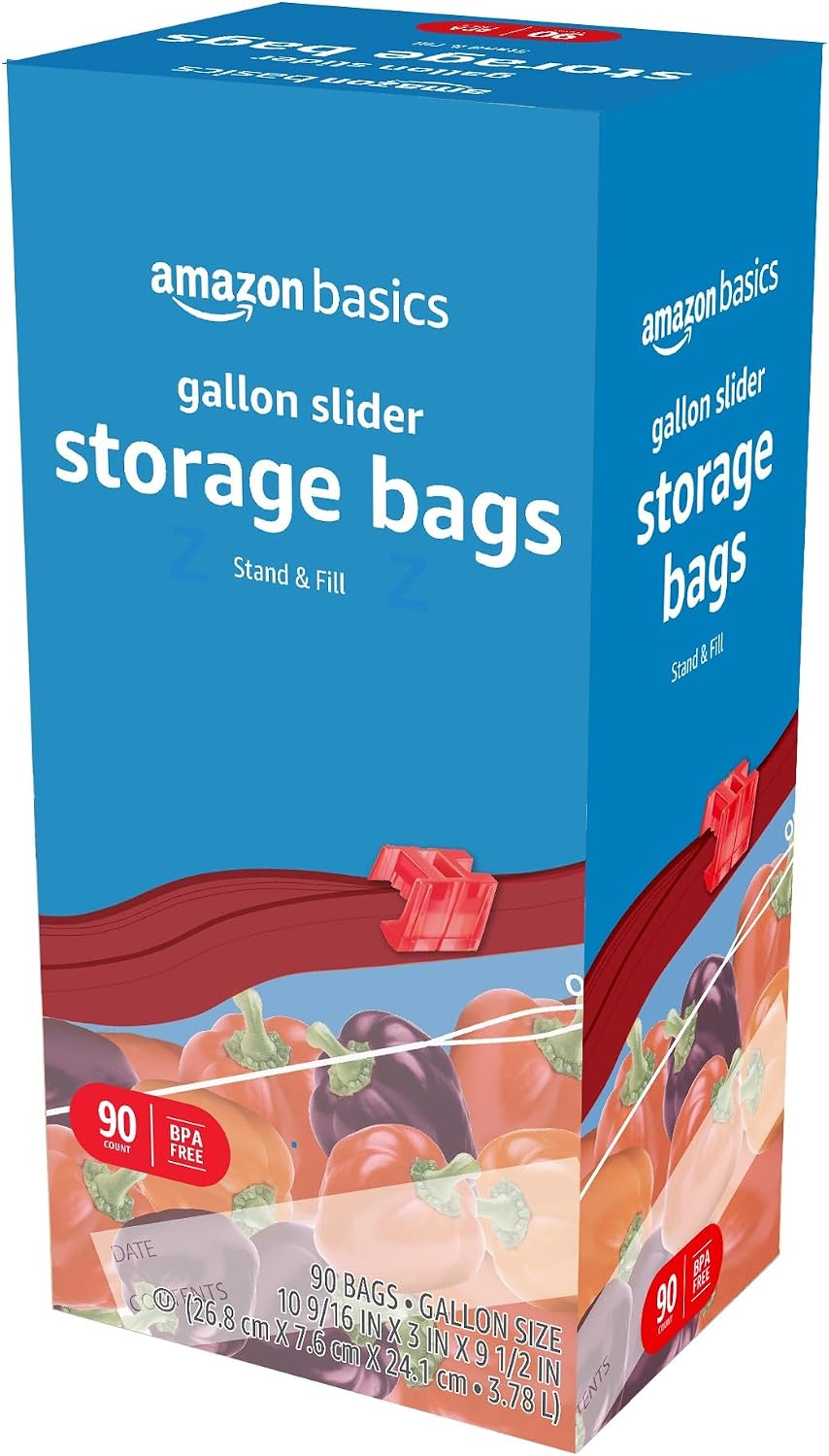 Amazon Basics Slider Gallon Food Storage Bags, BPA Free, Stand-Up Bottom, Easy to Fill, 90 Count