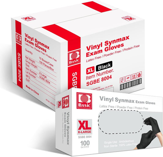 Jointown Vinyl Exam Gloves- 4 mil Safty Glove Latex-Free & Powder-Free, (Case of 1000, Black),S/M/L/XL
