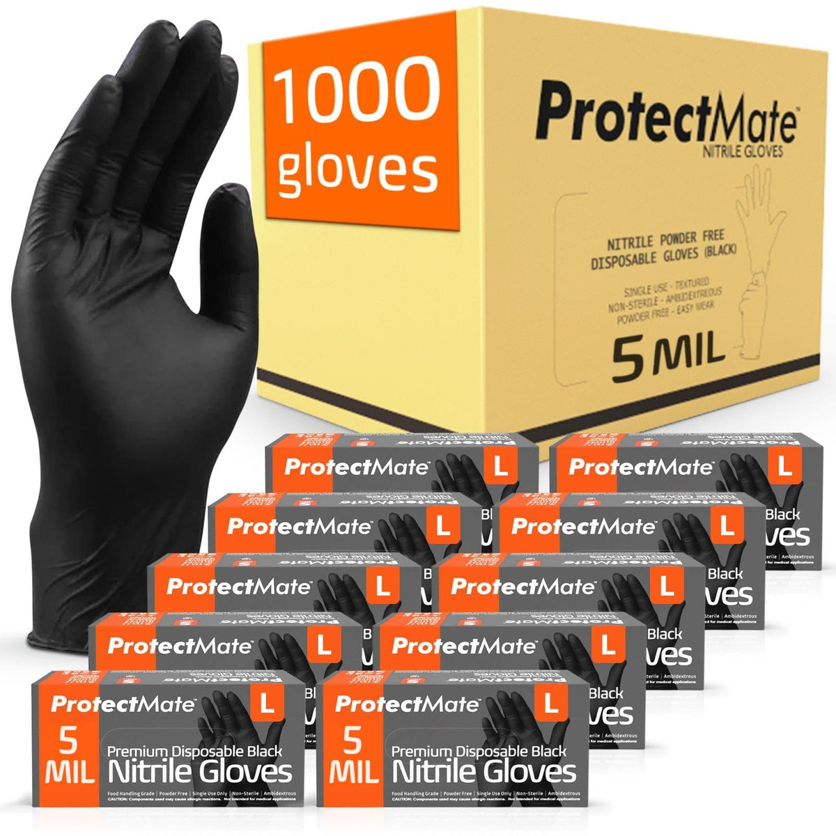 5 Mil Black Nitrile Gloves for Food Prep - Textured Food Prep Gloves - Food Handling Gloves Disposable Latex Free