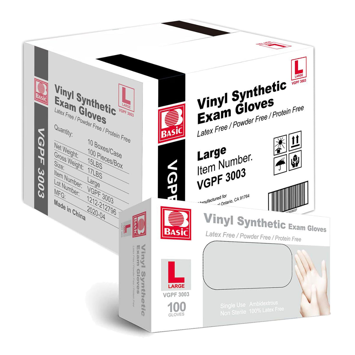 INTCO Basic Medical Synmax Vinyl Exam Gloves,Disposable Gloves - Latex-Free & Powder-Free for Medical,Cleaning,Food Safe- Large, BMPF-3003(Case of 1000,Blue)
