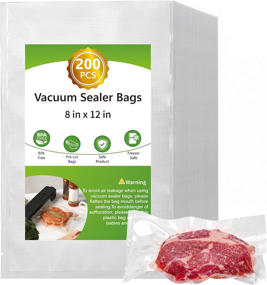 Vacuum Sealer Bags for Food Storage, 8" x 12" Vacuum Seal Bags, 200 Count