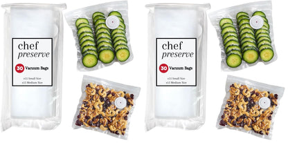 Chef Preserve Reusable Vacuum Sealer Bags for Food – 30 BPA-Free Food Storage Bags, Freezer, Microwave – Odor-Resistant, Leak-Proof – Compatible with Chef Preserve Vacuum Sealers
