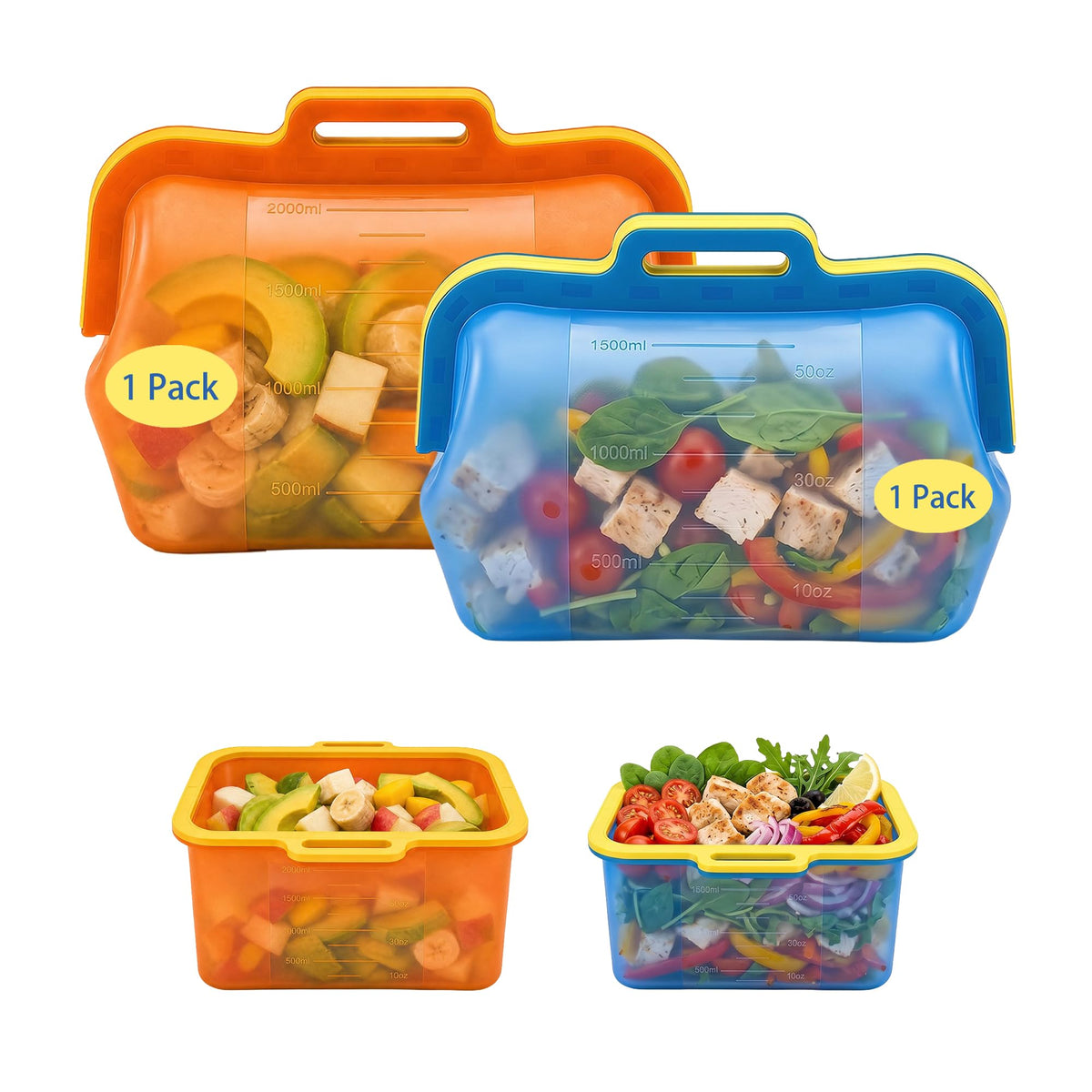 Magnetic Seal Reusable Silicone Food Storage Bag, 68 oz, NUZEAK