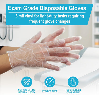 AMMEX Vinyl Gloves Disposable 4 mil Clear Plastic Exam Grade and Food Safe
