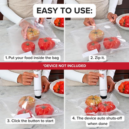 Chef Preserve Reusable Vacuum Sealer Bags for Food - 30 BPA-Free Small (8 x 10 in) Food Storage Bags, Freezer, Microwave - Odor-Resistant, Leak-Proof - Compatible with Chef Preserve Vacuum Sealers