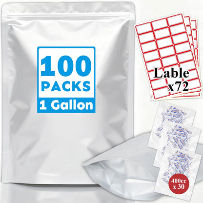 Mylar Bags 2Gallon 30PCS 17"X13" for Food Storage with Oxygen Absorbers&Labels,10Mil Thick Resealable Zipper&Heat Seal Stand Up Pouches for Packaging Long Term,Dried Food,BPA Free
