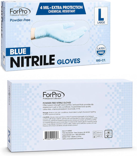 ForPro Disposable Nitrile Gloves, Chemical Resistant, Powder-Free, Latex-Free, Non-Sterile, Food Safe, 4 Mil
