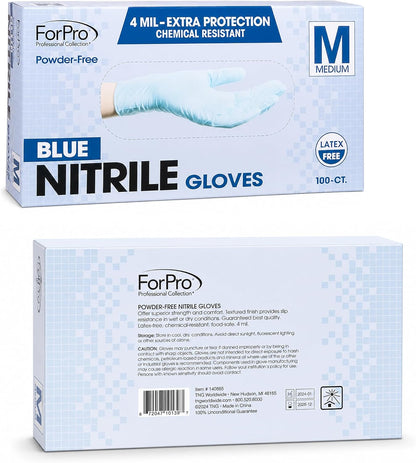 ForPro Disposable Nitrile Gloves, Chemical Resistant, Powder-Free, Latex-Free, Non-Sterile, Food Safe, 4 Mil