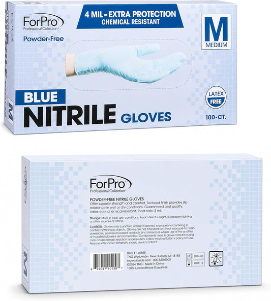 ForPro Disposable Nitrile Gloves, Chemical Resistant, Powder-Free, Latex-Free, Non-Sterile, Food Safe, 4 Mil