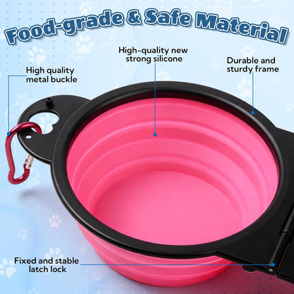 6 Pack Collapsible Dog Bowls Dual Travel Bowls, 180° Foldable Pet Water Food Feeder with Reinforced Rim & Lock Clips, Portable Dog Bowls for Walking Hiking Camping (6 Colors)