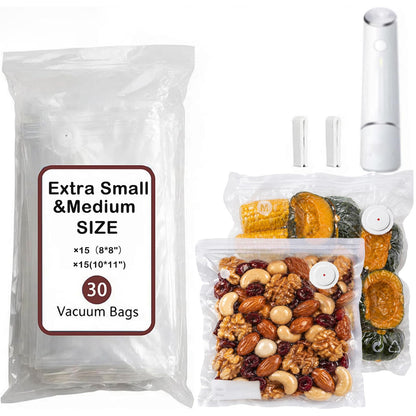 30-Pack Small Vacuum Sealer Bags & 2 Bonus Sealing Clips, Compatible with Chef Preserve – BPA-Free (8 x 10 in) Reusable Food Storage Bags for Freezer, Microwave, Sous Vide – Leak-Proof