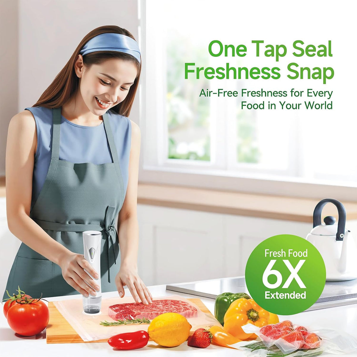 Vacuum Sealer for Food, Premium Handheld Vacuum Sealer + 35 Reusable Vacuum Bags, Powerful Vacuum Food Sealer for Kitchen, Home, BBQ, Travel, Gifts, Seal Food 6X Fresh Longer
