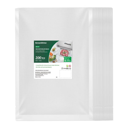 Bonsenkitchen Precut Vacuum Sealer Bags 200 Quart 8" x 12", BPA Free
