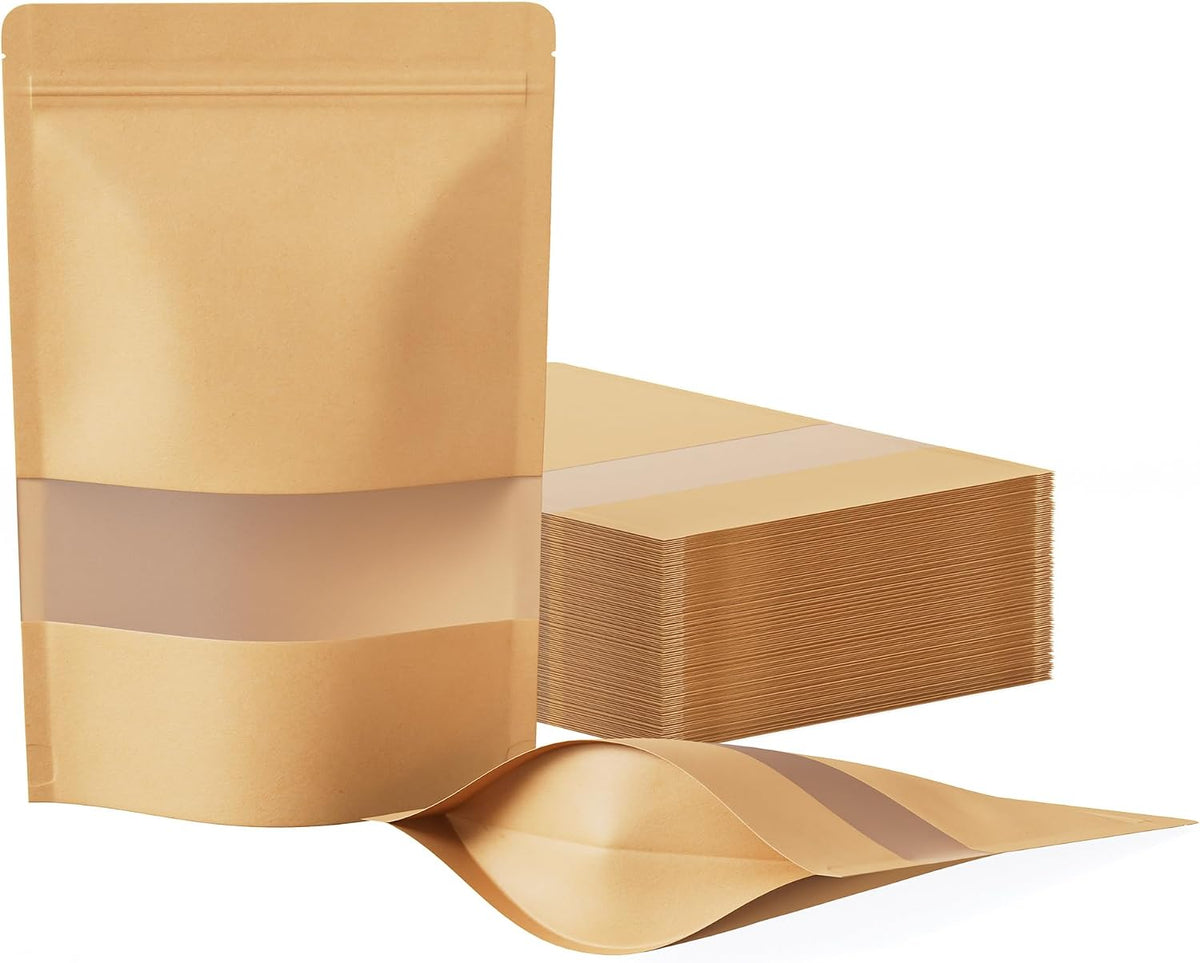 FireKylin 100 Pcs Resealable Bags, Matte Window, Paper, Brown,5.9 x 8.6 in