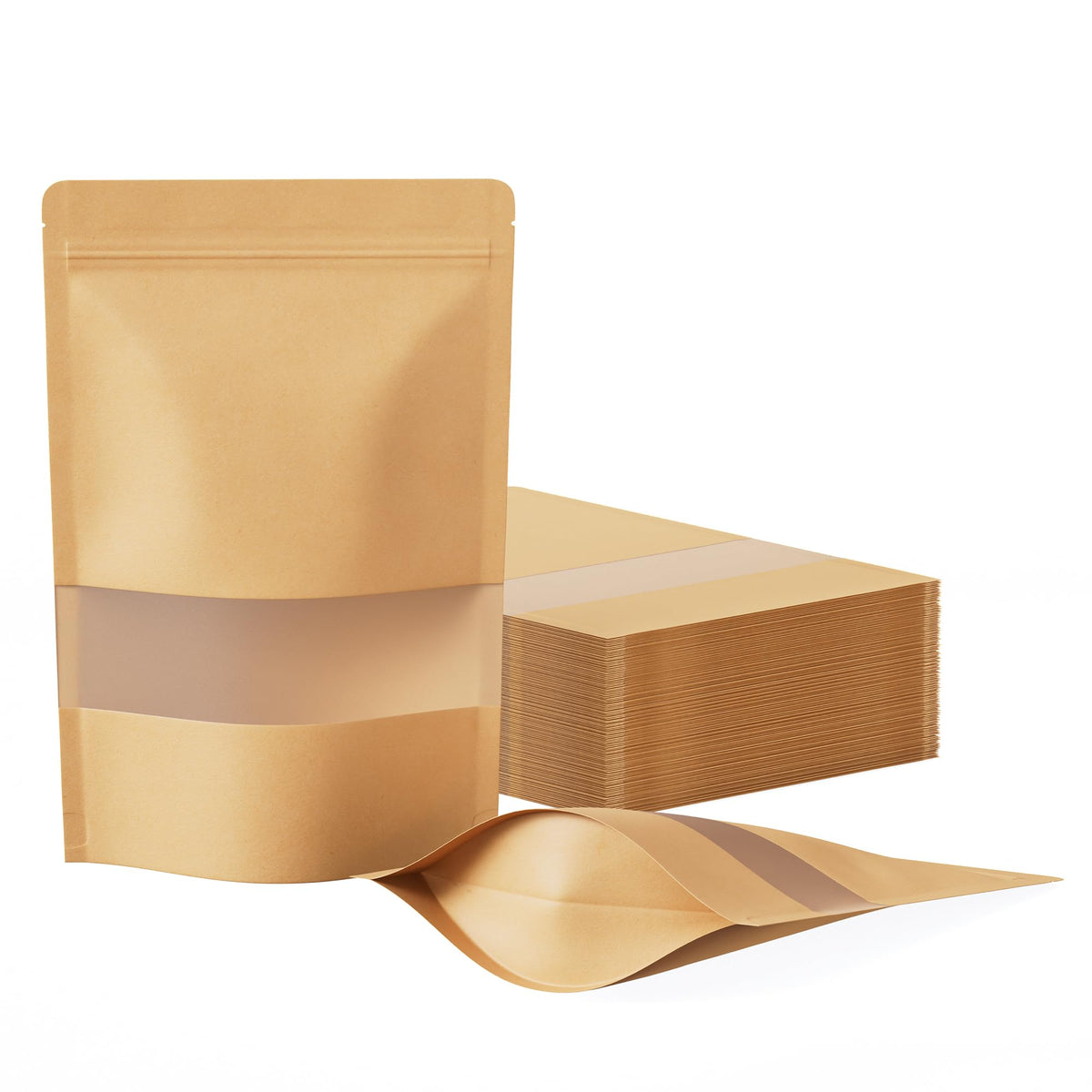 FireKylin 100 Pcs Resealable Bags, Matte Window, Paper, Brown,5.9 x 8.6 in