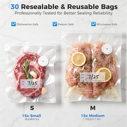 Compact Handheld Food Vacuum Sealer with 30 Reusable Vacuum Bags