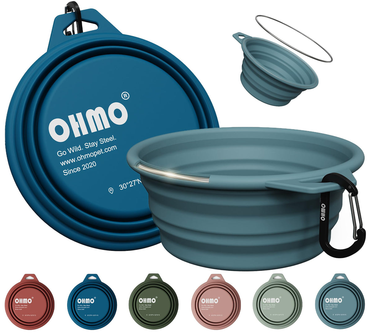 OHMO Large Collapsible Dog Bowls for Travel, 27oz, 2pcs, Camo&Sage Green
