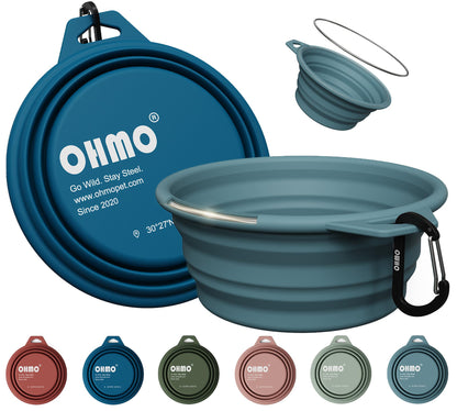 OHMO Large Collapsible Dog Bowls for Travel, 27oz, 2pcs, Camo&Sage Green