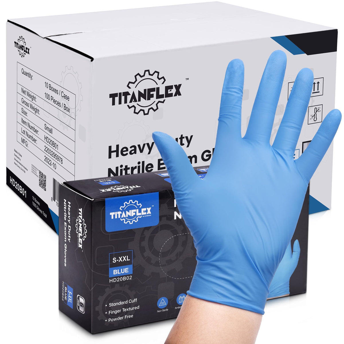 TitanFlex Nitrile Exam Gloves, Blue, 6-mil, Heavy Duty Nitrile Gloves, Mechanic Disposable Gloves, Latex Free, Powder Free