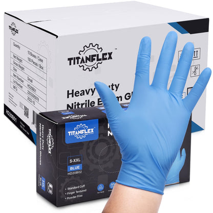 TitanFlex Nitrile Exam Gloves, Blue, 6-mil, Heavy Duty Nitrile Gloves, Mechanic Disposable Gloves, Latex Free, Powder Free