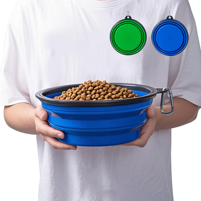 Large Dog Bowl Pet Collapsible Bowls, 2 Pack Collapsible Dog Water Bowls for Cats Dogs, Portable Pet Feeding Watering Dish for Walking Parking Traveling with 2 Carabiners (Large, Blue+Green)