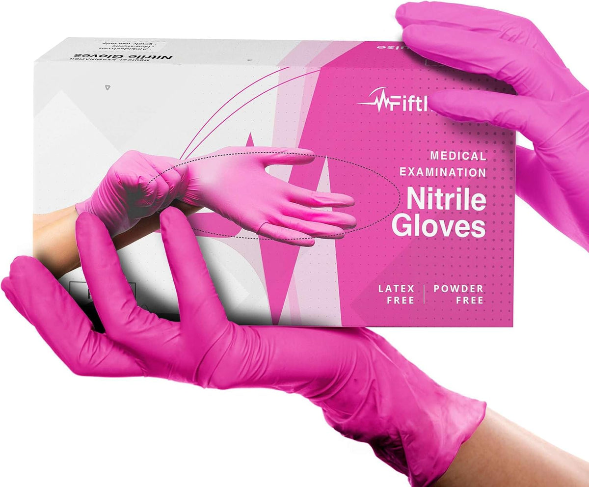 FifthPulse Fuchsia Hot Pink Nitrile Disposable Gloves -3 Mil Medical Exam Nitrile Gloves -Powder and Latex Free