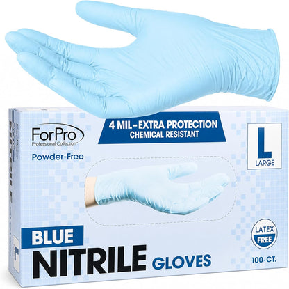 ForPro Disposable Nitrile Gloves, Chemical Resistant, Powder-Free, Latex-Free, Non-Sterile, Food Safe, 4 Mil