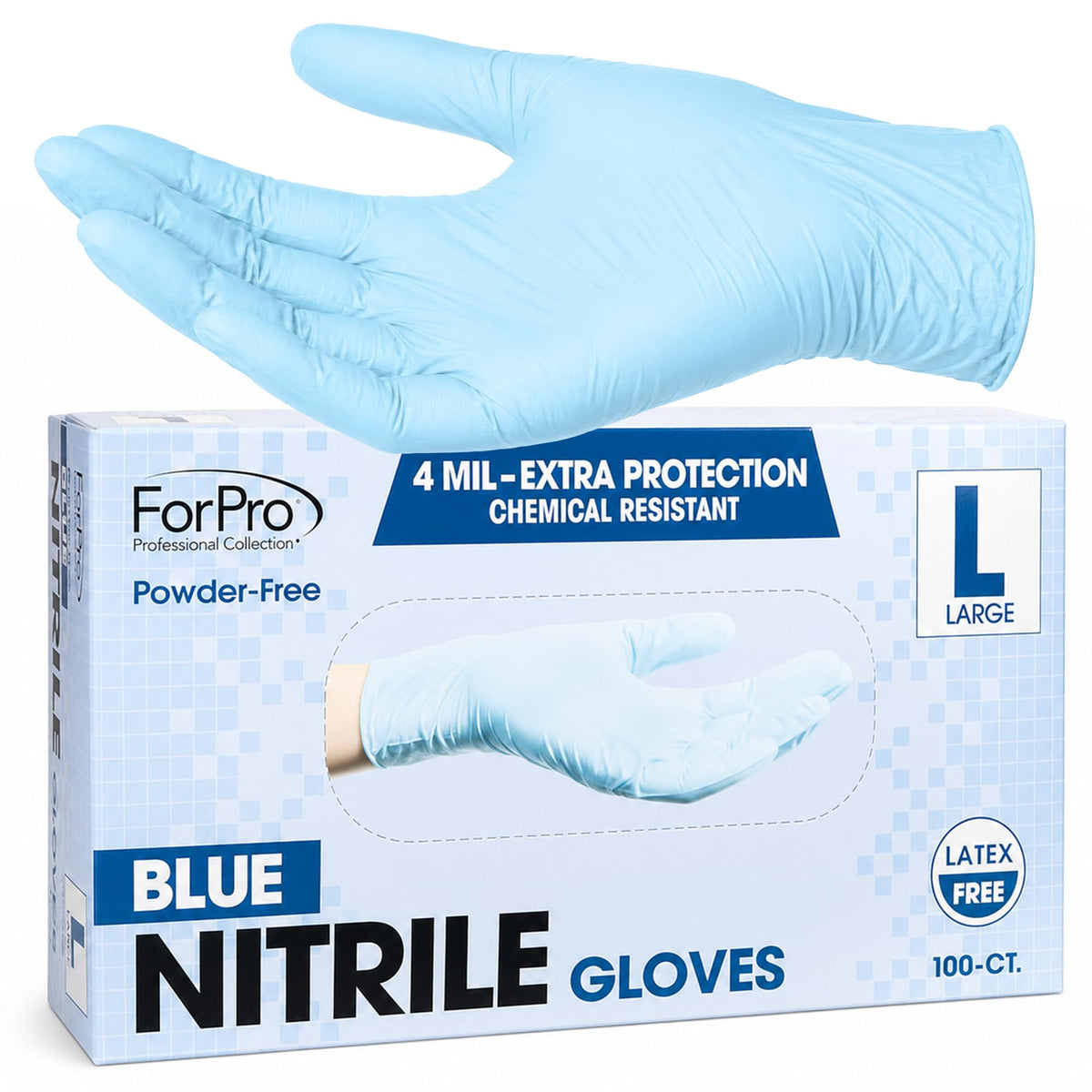 ForPro Disposable Nitrile Gloves, Chemical Resistant, Powder-Free, Latex-Free, Non-Sterile, Food Safe, 4 Mil