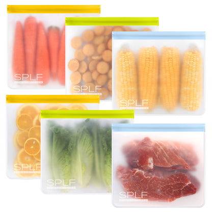 SPLF 6 Pack Reusable Gallon Freezer Bags Dishwasher Safe, Gray
