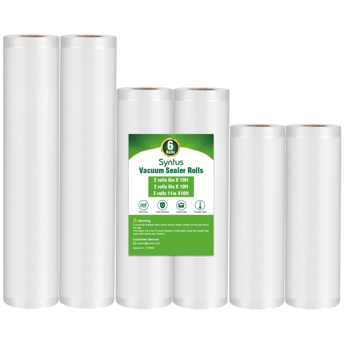 Syntus Vacuum Sealer Bags for Food, 3 Rolls 11" x 20' and 3 Rolls 8" x 20'