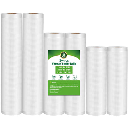 Syntus Vacuum Sealer Bags for Food, 3 Rolls 11" x 20' and 3 Rolls 8" x 20'