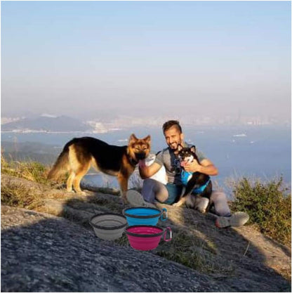 Collapsible Silicone Bowls 3 Pack (XL 25oz Each) with Color Matched Carabiner Clips - Dishwasher Safe BPA FREE Food Grade Silicone Portable Pet Bowls - Foldable for Journeys, Hiking, Kennels & Camping
