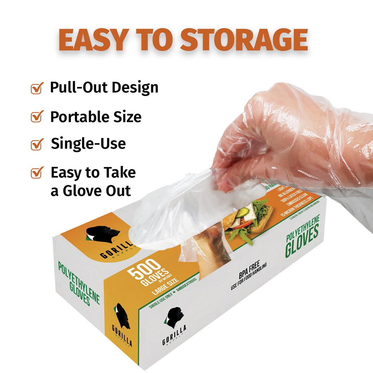 GORILLA SUPPLY 1000 BPA Free Premium Disposable Gloves Poly PE LDPE Plastic for Kitchen Food Handling Food Prep Latex & Powder Free (1000 Count, Large)