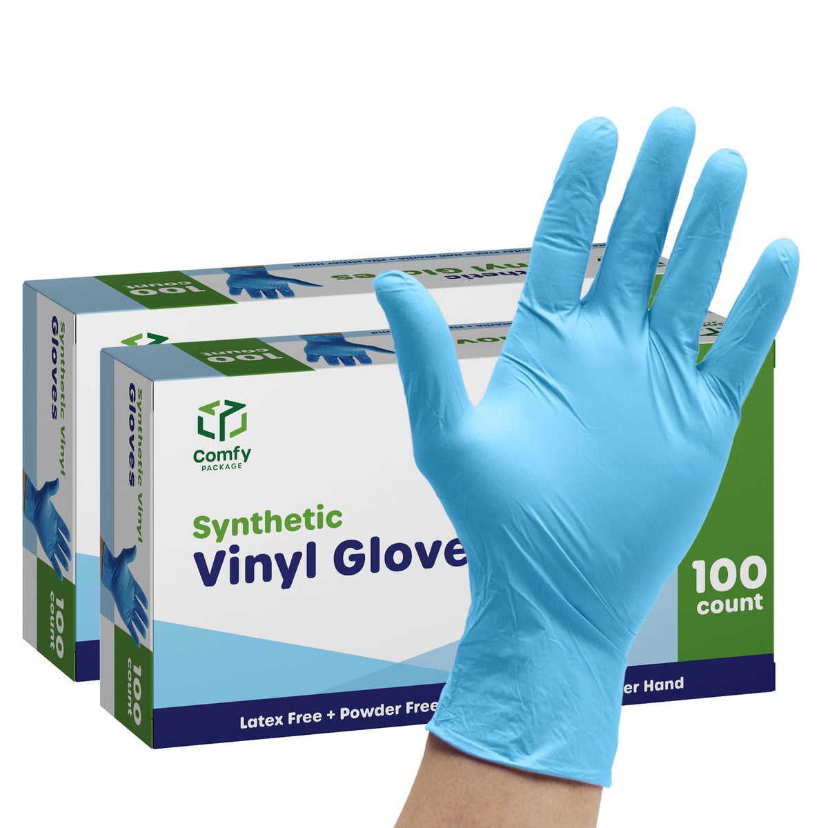 Comfy Package Synthetic Vinyl Blend Disposable Plastic Gloves Non-Sterile, Powder & Latex Free