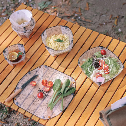 Portable Scouting & Camping Tableware Set of 6 Pieces, Folding Plate, Bowl, Water Cup, Easy-Clean, Ultra-Light, Heat-Resistant,Collapsible, Food-Grade Material, for Outdoor Picnics