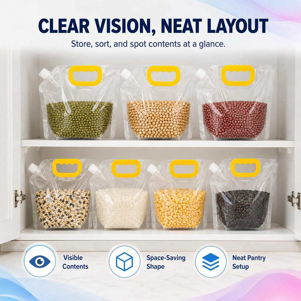 5pcs Food Storage Bags, Reusable Grain Storage Moisture-proof Sealed Bags, Stand Up Packaging Pouches Large Sealed Bag with Handle