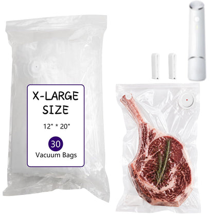 30-Pack XL Large Vacuum Sealer Bags & 2 Bonus Sealing Clips, Compatible with Chef Preserve – BPA-Free (12 x 20 in) Reusable Food Storage Bags for Freezer, Microwave, Sous Vide – Leak-Proof