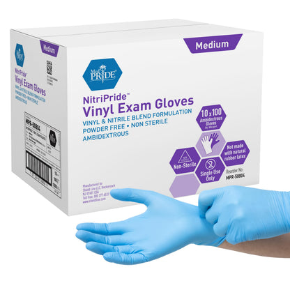MED PRIDE Nitrile/Vinyl Blend Exam Gloves,Powder-Free,Blue,X-Large,100-Ct