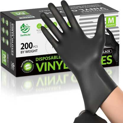 SWIFTLITE Black Vinyl Gloves, Food Grade Gloves Disposable Latex Free