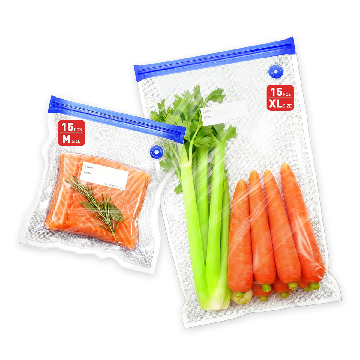60 Pcs Reusable Vacuum Sealer Bags for Food, 3 Size BPA-Free Vacuum Storage Bags with Sealing Clips & Leak-Proof Design for Sous Vide Cooking, Freezer, Microwave Heating