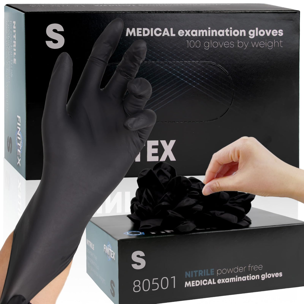 FINITEX Black Nitrile Disposable Gloves 5mil Medical Exam 100PCS,XL