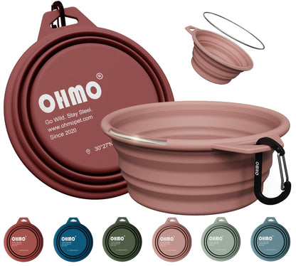 OHMO Large Collapsible Dog Bowls for Travel, 27oz, 2pcs, Camo&Sage Green