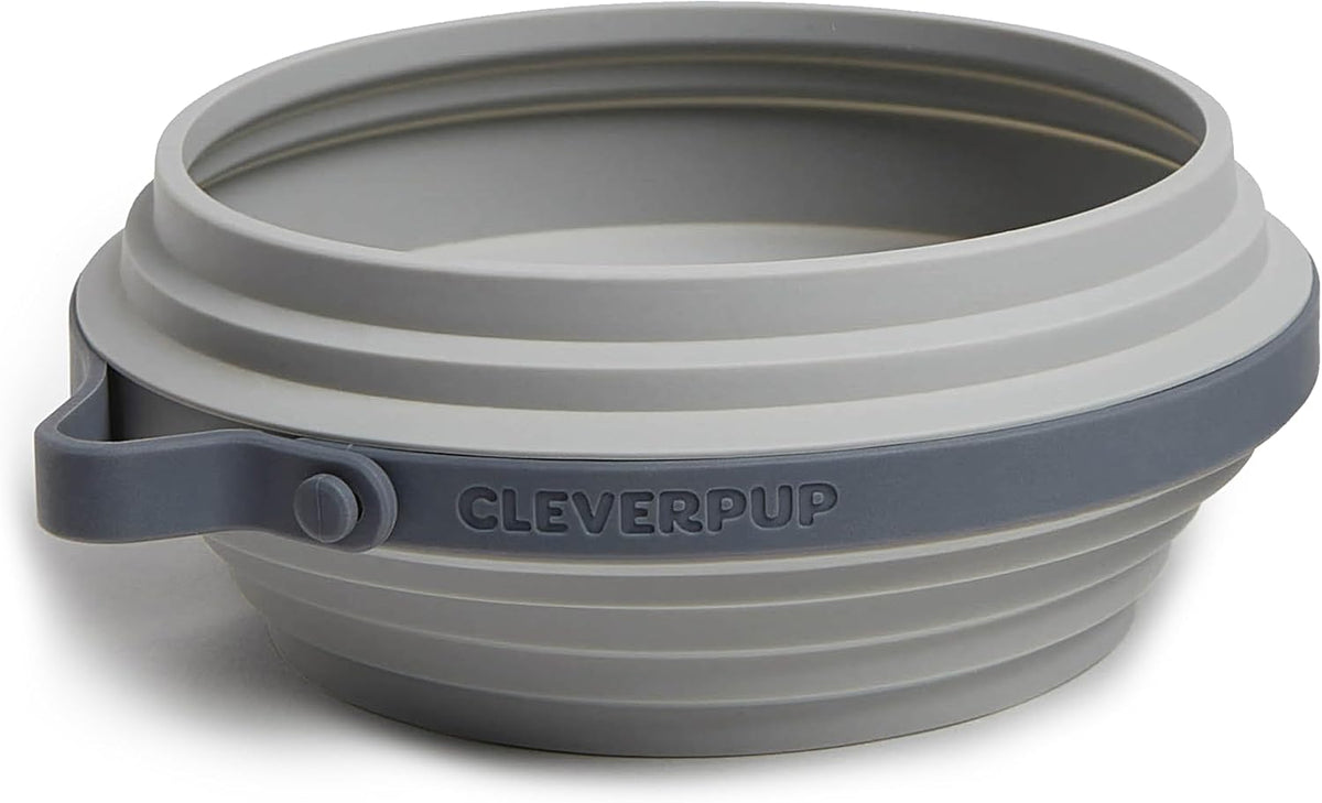 Cleverpup Nomad Large Collapsible Travel Dog Bowl - 4 Cup, Grey Silicone