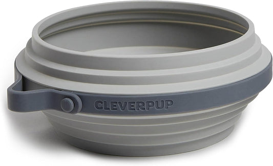 Cleverpup Nomad Large Collapsible Travel Dog Bowl - 4 Cup, Grey Silicone