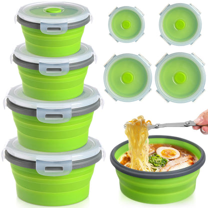 Suclain 4 Pcs Collapsible Bowls with Lids Silicone Camping Food Storage Container Expandable Folding Salad Lunch Box Travel Container for Hiking Camping