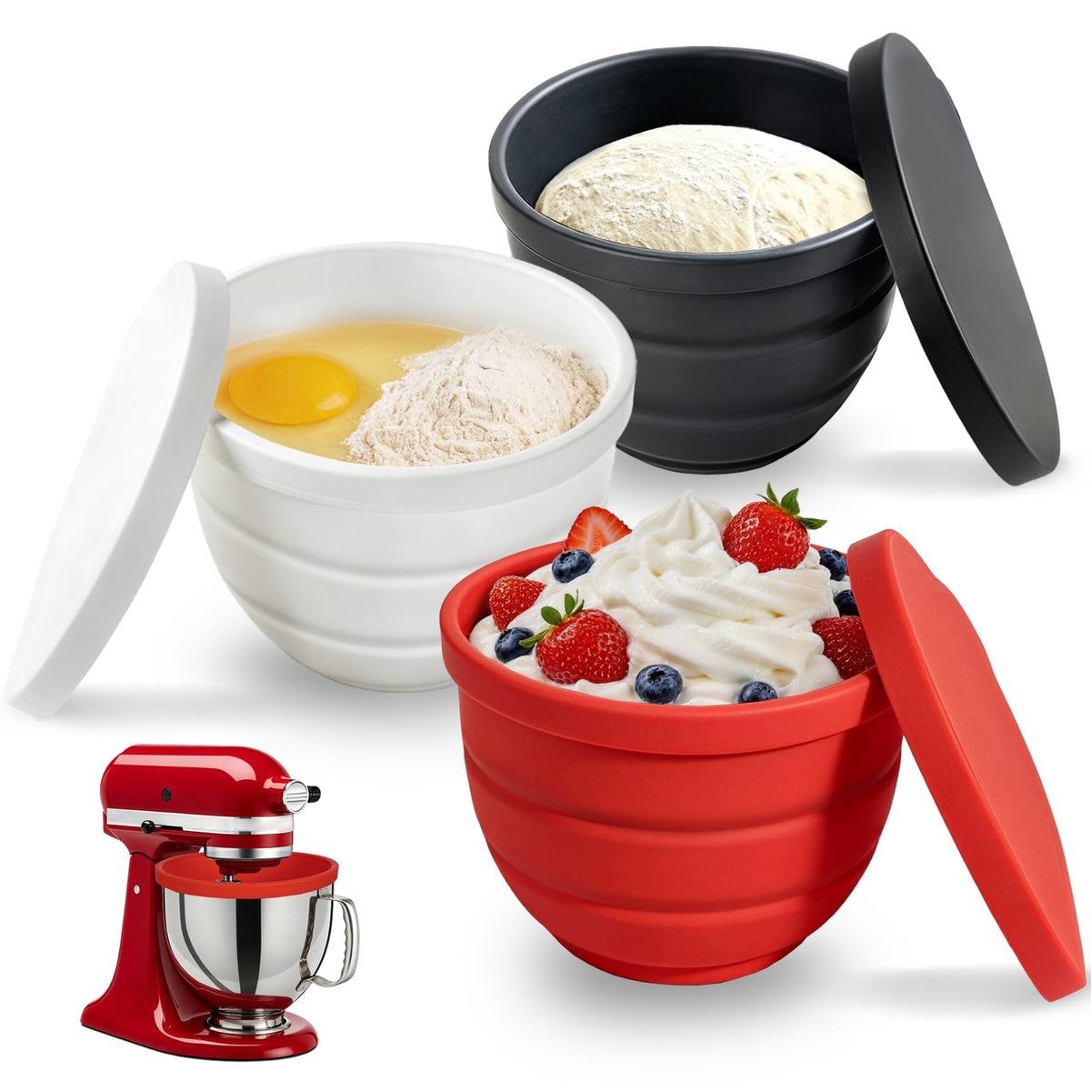 Foldable Silicone Bowl Liners for KitchenAid Tilt-Head 5 Qt Stand Mixers