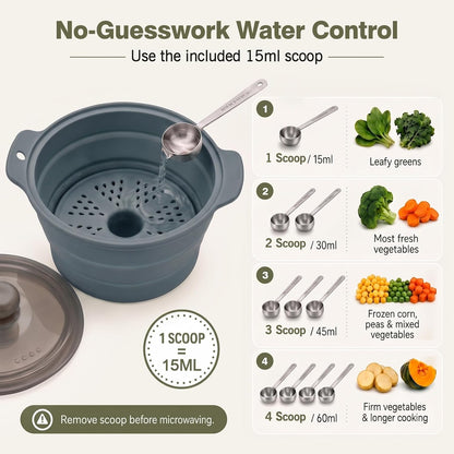 42oz Collapsible Silicone Microwave Steamer for Vegetables, Gray