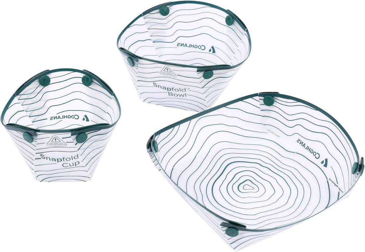 Coghlan's Snapfold™ Solo Pack 3-Piece Collapsible Tableware Set – Lightweight 4 oz, Leakproof, Compact Camping Gear for Backpacking, Hiking, and Outdoors, Includes Foldable Cup, Bowl, and Dish