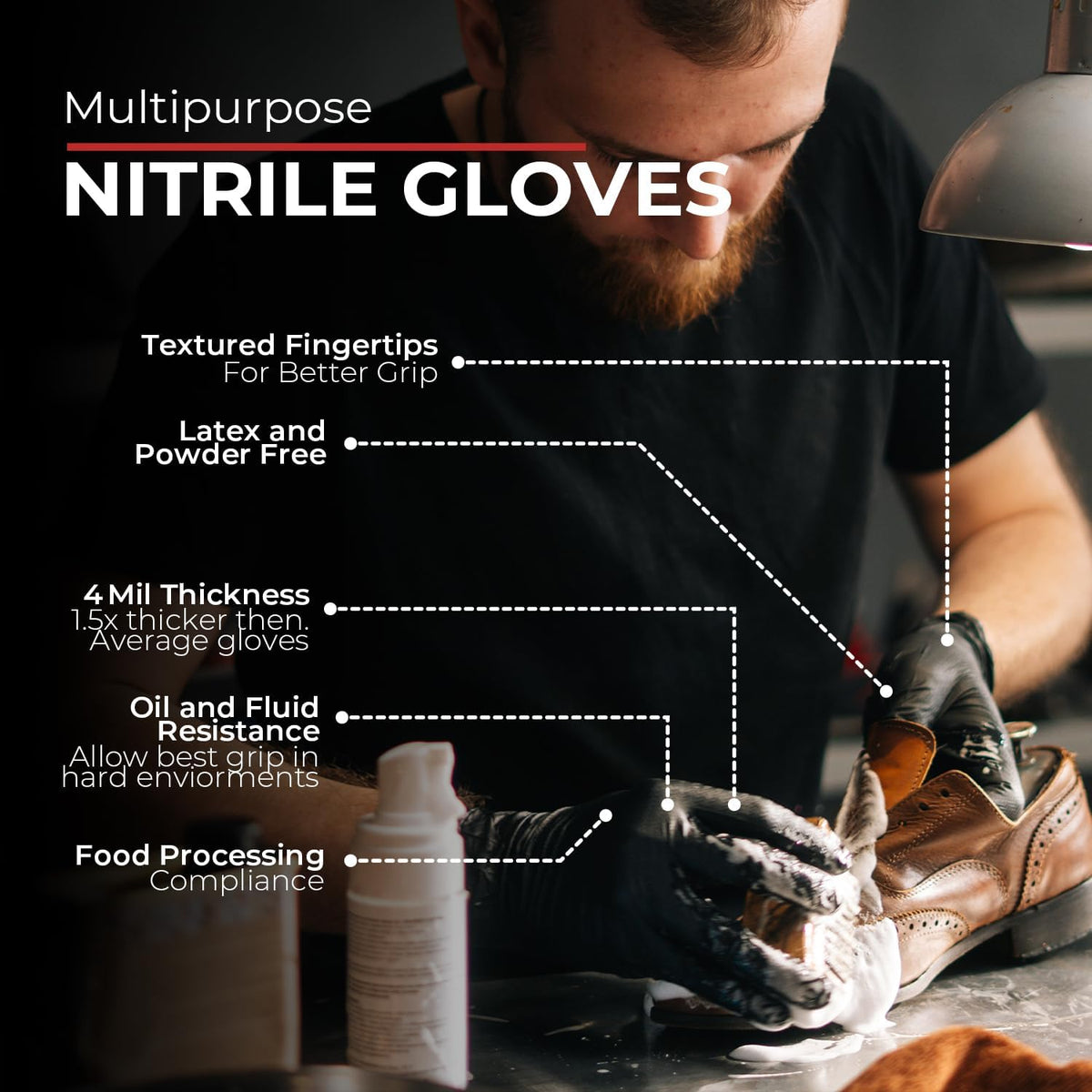 London Labs Black Nitrile Gloves Disposable Latex Free & Powder Free, 4 Mil Rubber Glove, Cleaning, Cooking, Mechanic(XS-XXL)
